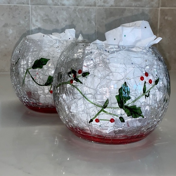 Pfaltzgraff Winterberry Large Votive Candle Holders Set of 2 Glass Flower Vase - Picture 5 of 5